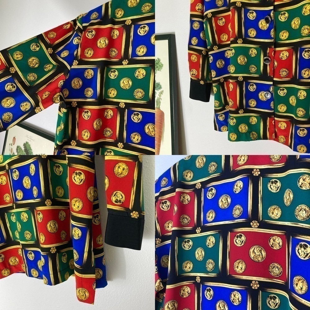 Vintage colorful printed coin button up top - Picture 12 of 16